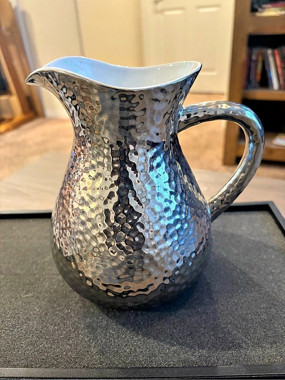Beekman Home Hammered Silver Ceramic Water Pitcher